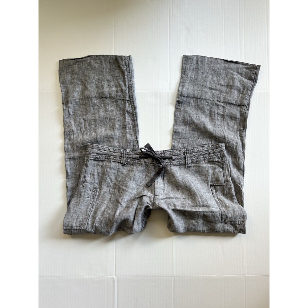 2000s Low Rise Linen Capri Pants Button Detail Y2K Athleisure Preppy